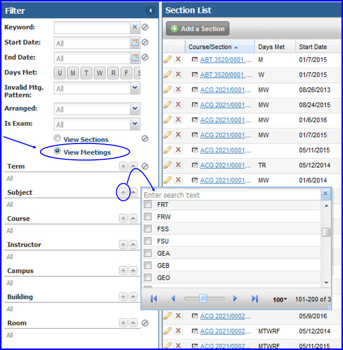 View Meetings and Subject values