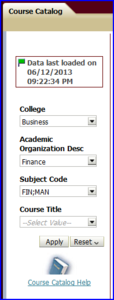 Course Catalog dashboard including values screen shot