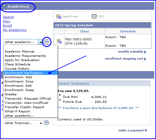 Enrollment Verification selection