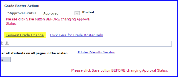 Request Grade Change link screen shot