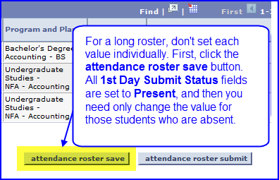 Attendance Roster Save button screen shot