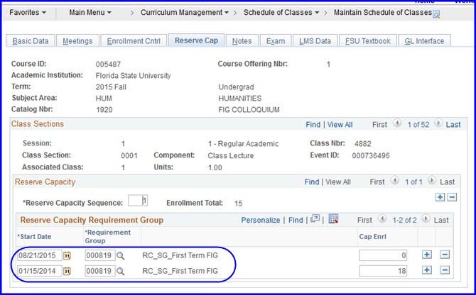 Curriculum Management Reserve Cap tab