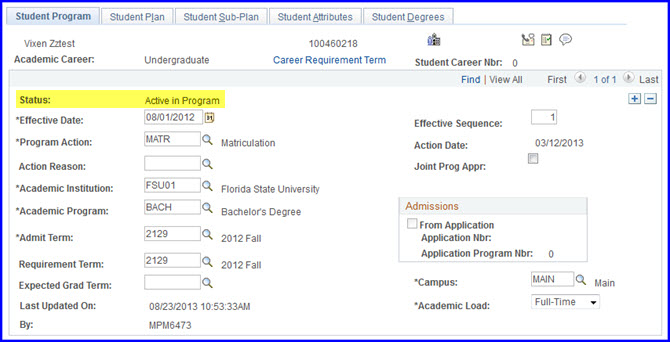 Status = Active in Program