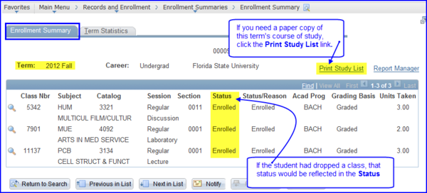 Enrollment Summary tab screen shot