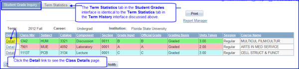 Student Grade inquiry tab screen shot
