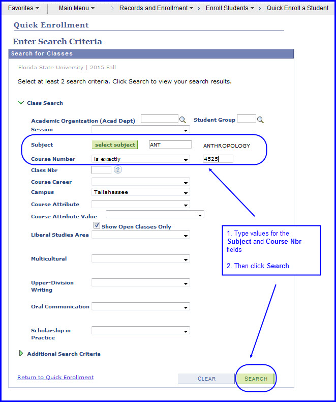 Enter Search Criteria page