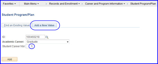 Add a New Value-Student Program/Plan