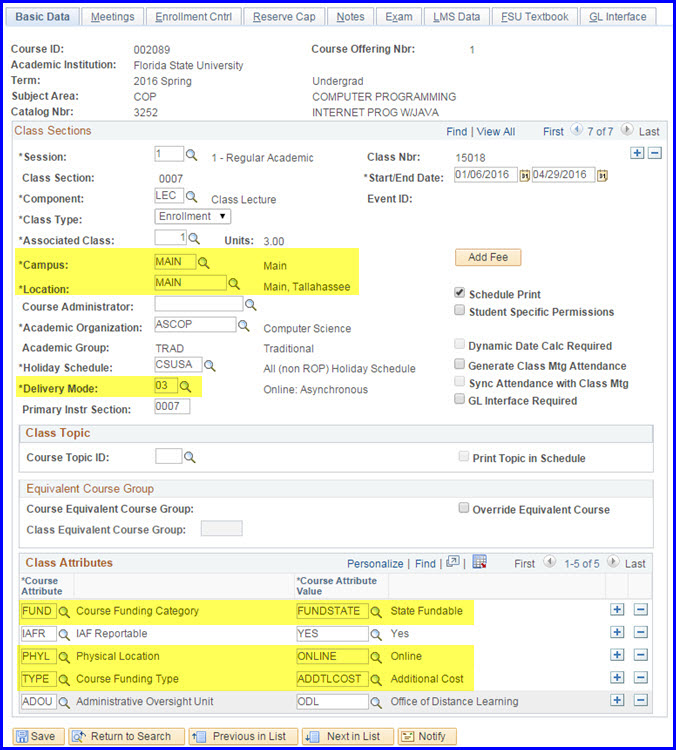 Basic Data tab values for DL fields