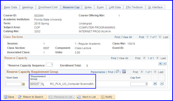 Requirement Group selected