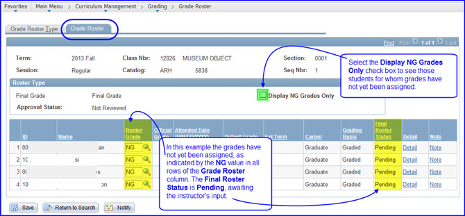 Grade Roster tab