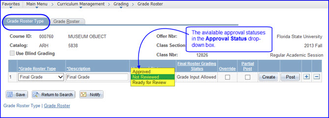 Grade Roster Type tab