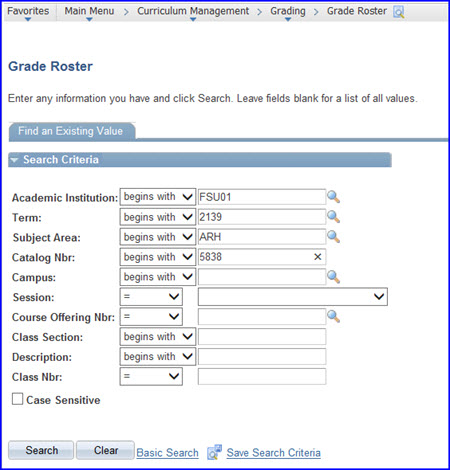 Grade Roster Search Criteria