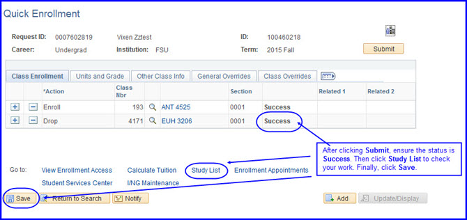 Quick Enroll_Success_Study List_Save