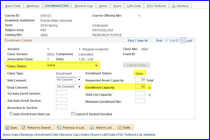 Class Status and Enrollment Capacity