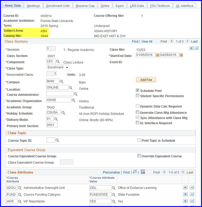 Basic Data tab with ASH class