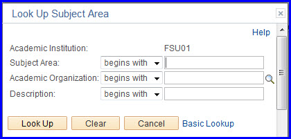 Look Up Subject Area fields