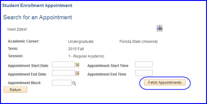 Fetch Appointments button