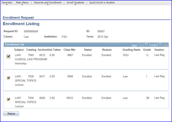 Enrollment Listing screen shot