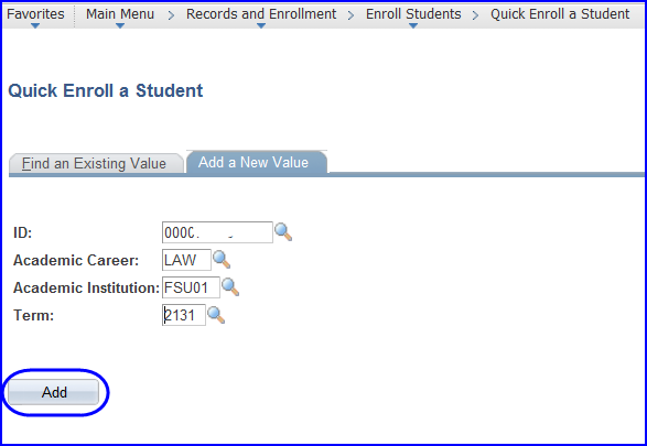 Quick Enroll --- Add a New Value screen shot