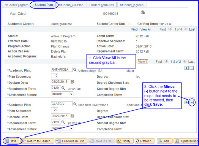 Student Plan tab selections