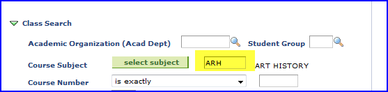 Course Subject populated screen shot