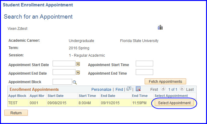 Select Appointment button