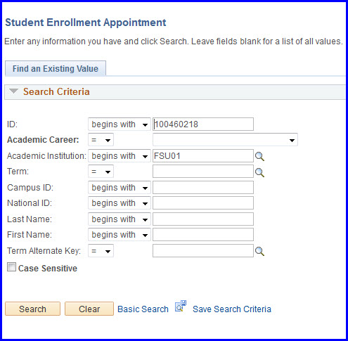 Student Enrollment Appointment Search