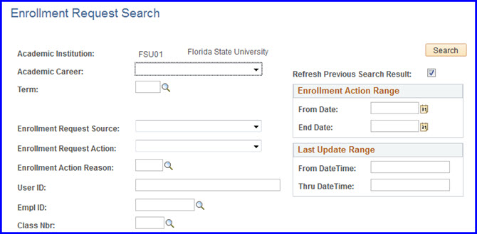 Enrollment Request Search page