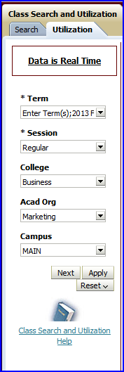 Utilization using Business, Marketing and Main campus screen shot