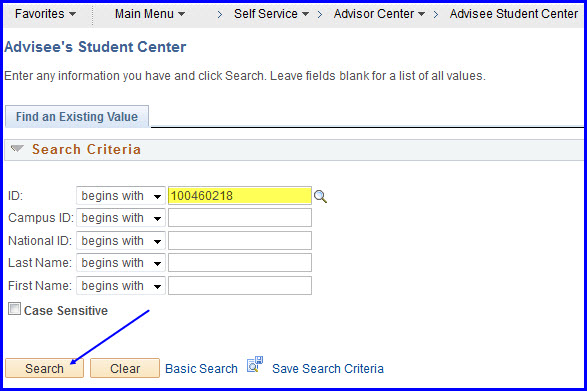 Advisee Student Center Search