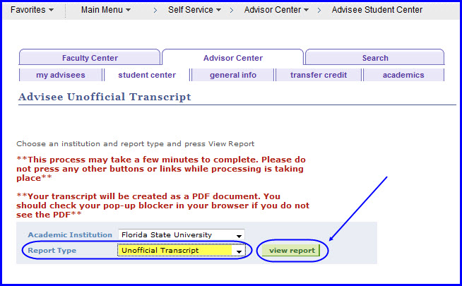 Report Type-Unofficial Transcript