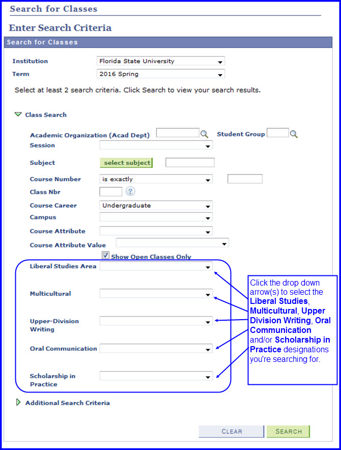 Search for Classes by Requirement Designation myFSU Student Central