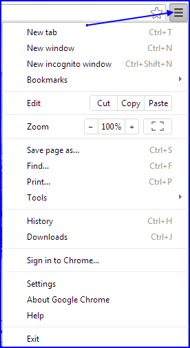 CHrome customization menu screen shot